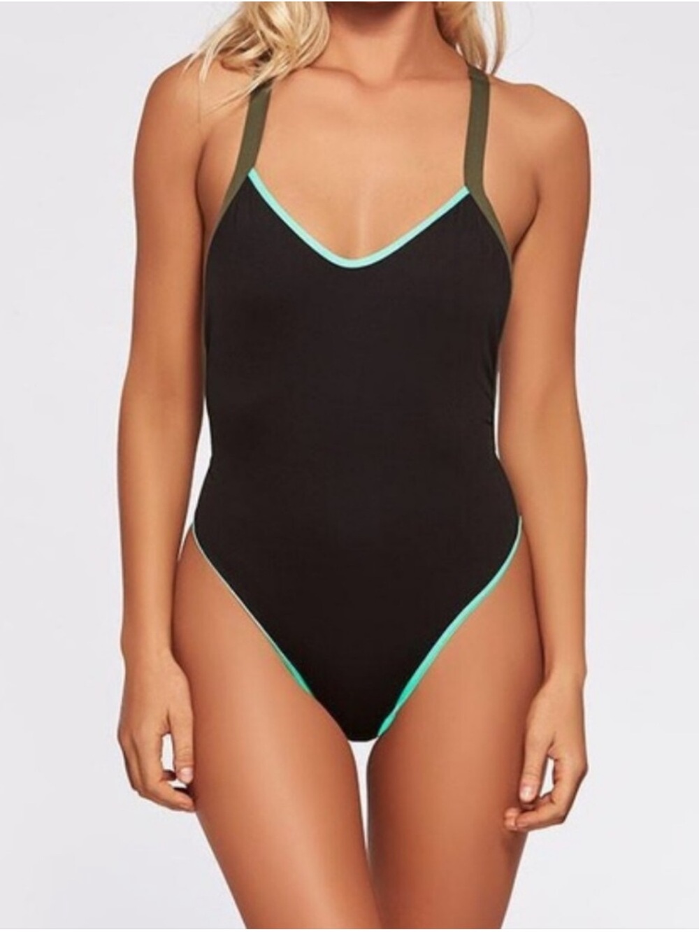 L*Space Women’s 10 Maniac One Piece Swimsuit Black Colorblock Retro 80’s Vibe